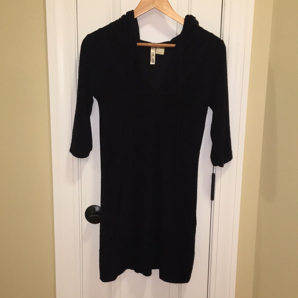 New Balance black terry cloth hoodie dress with pockets | Size S